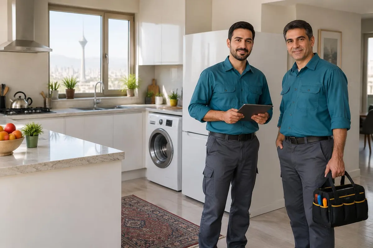 دو تعمیرکار ایرانی در فضای آشپزخانه